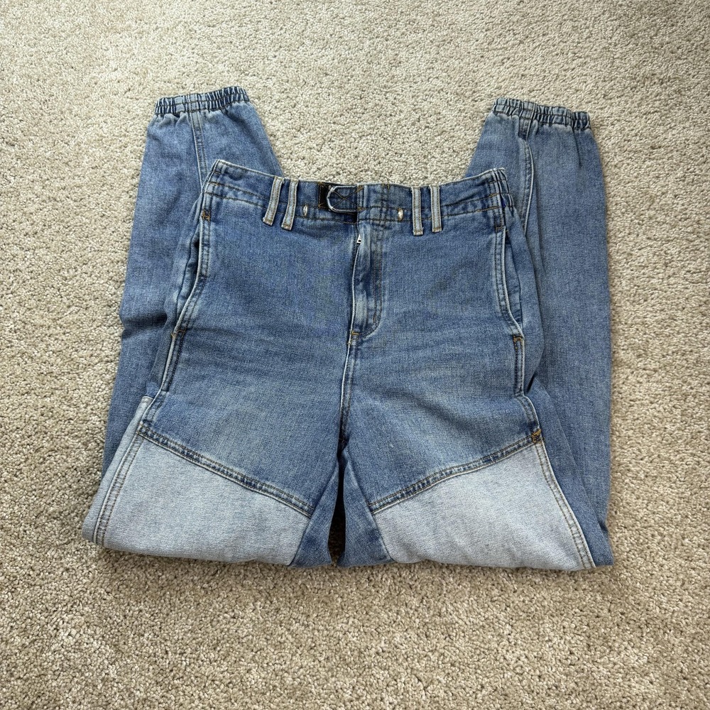BDG Tapered Jeans Womens S Medium Wash Blue Relaxed Elastic Waist Cuffed Denim